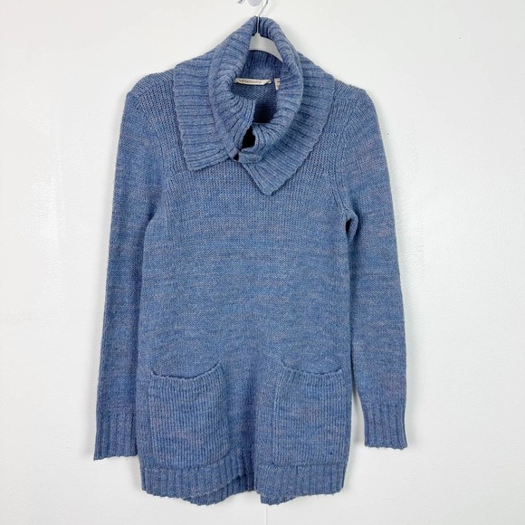 Soft Surroundings Womens Wool Blend Tunic Sweater Pockets Shawl Neck Blue Sz XS - Picture 1 of 8